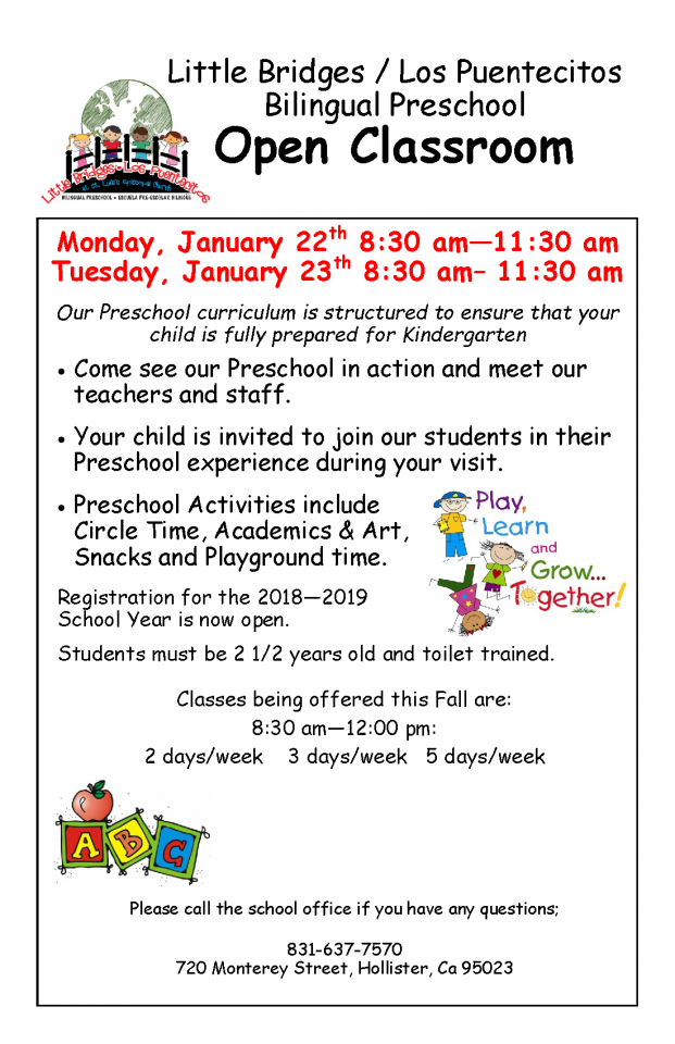 2018 January 22, 23 Preschool Open Classroom – St. Luke's Episcopal Church