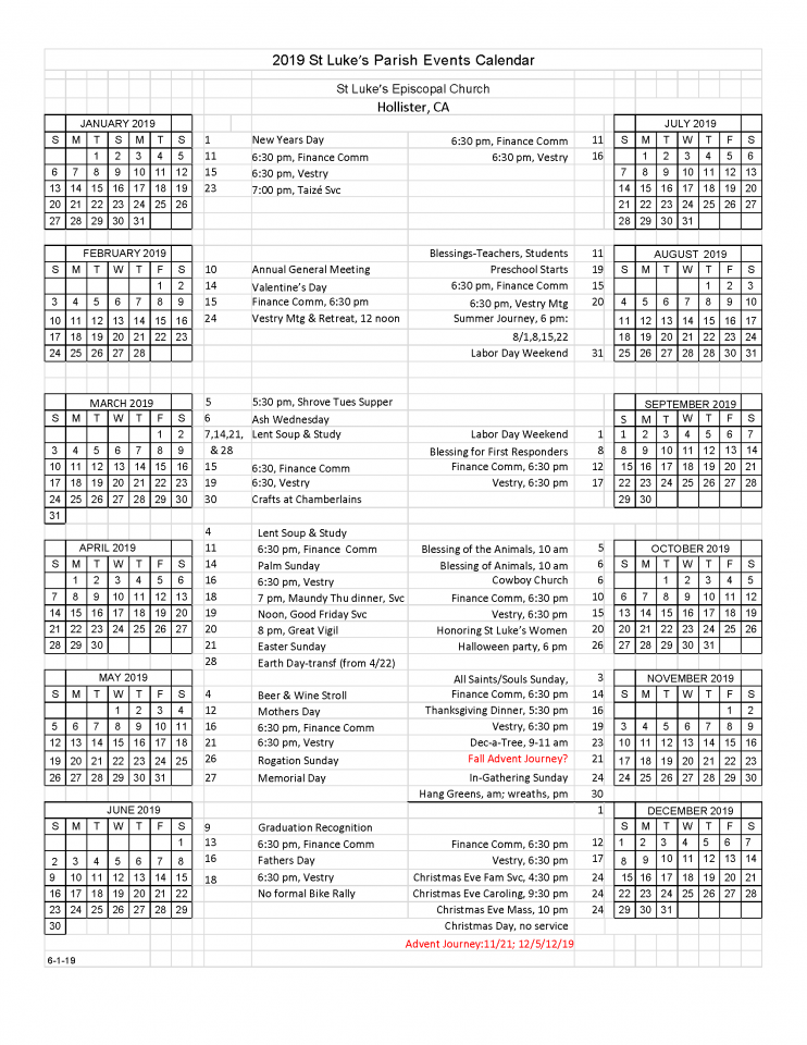 Calendar – St. Luke's Episcopal Church